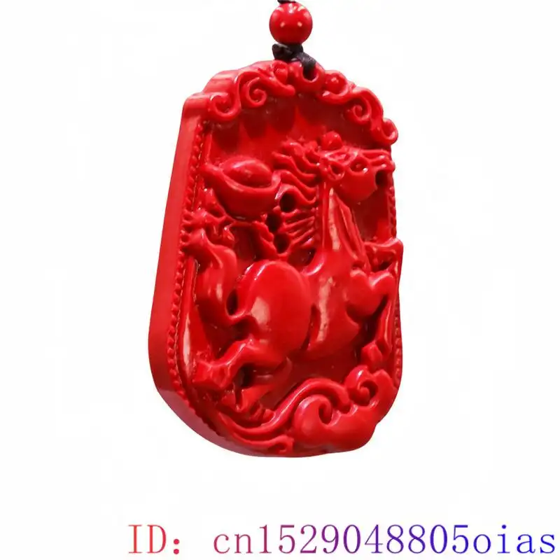 Cinnabar Horse Pendant Vintage Accessories Red Gift Carved Charm Jewelry Men Amulet Talismans Energy Gemstone Stone Luxury Real - Image 3
