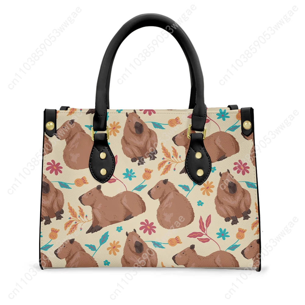 Capybara Tote Bags Purse Womens Mens Fashion Personalized Text Image PU Leather Customized Handbags Commuter Shopping Gift Bags
