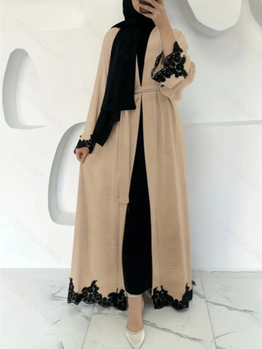 طقم نسائي مكون من قطعتين فستان دانتيل عباية سترة متواضعة أطقم إسلامية فيستدوس عربي طويل رداء رمضان دبي جلابية قفطان المغرب #2