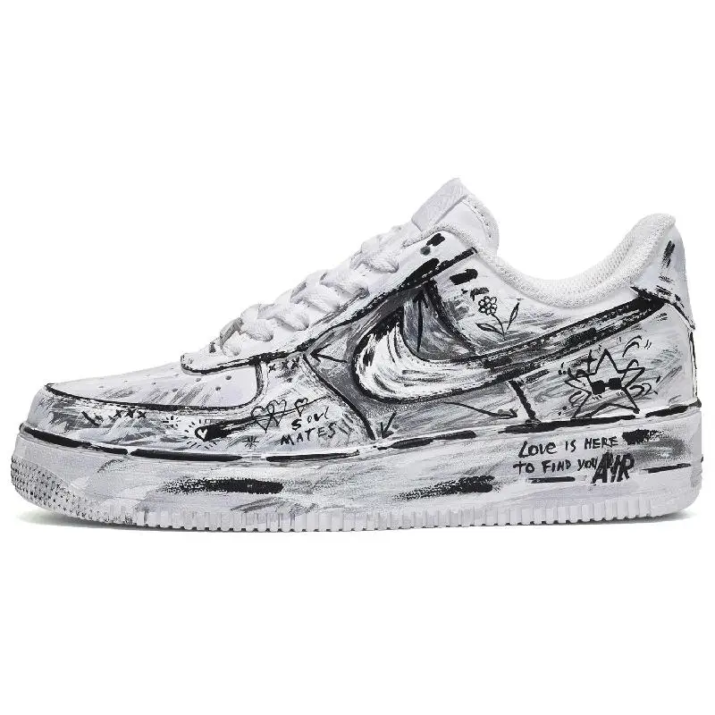 

[На заказ Женское звездное признание черно-белое] Nike Air Force 1, идентификатор Low CUS, идеи весенне-летнего наряда с низким верхом