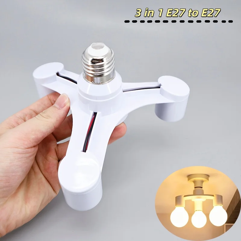 3 in 1 E27 To 3 way E27 Bulb Heads  Lamp base Holder splitter Conversion extend power Socket for LED light Home Lighting parts