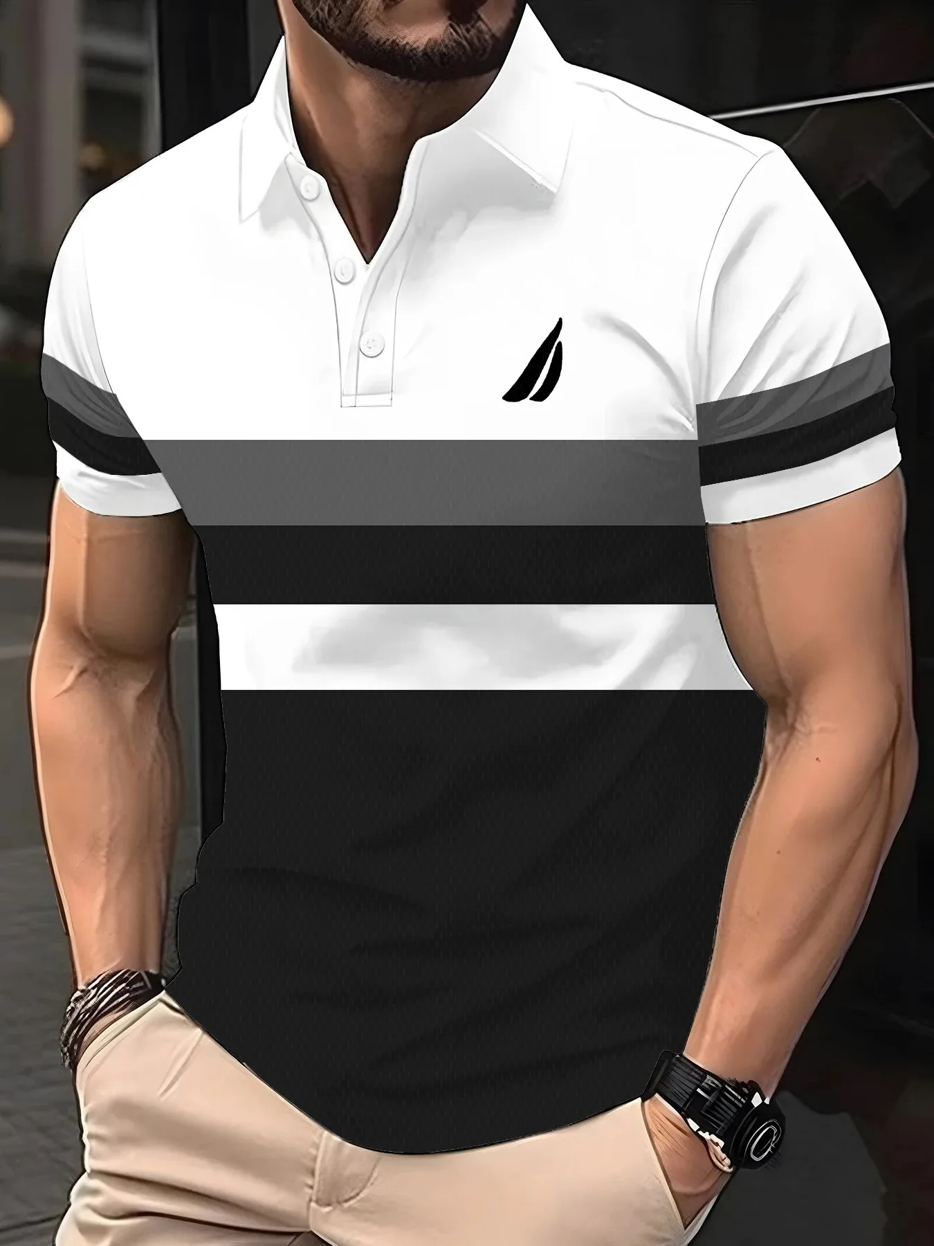 Summer Men's Short-Sleeved Polo Shirt with 3D Print lightweight Breathable Casual and Fashionable Streetwear Clothing