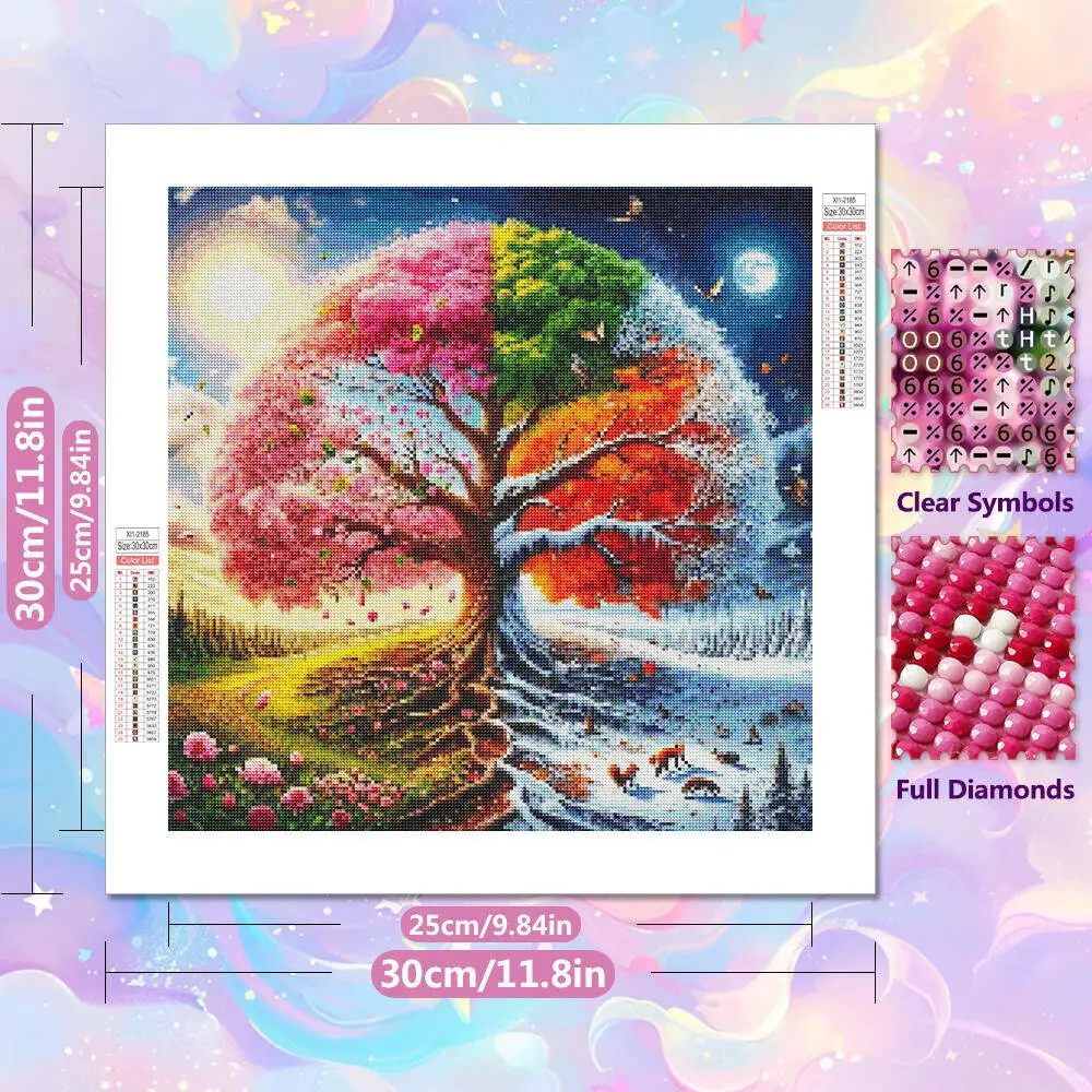Frameless, DIY Art Diamond Painting Four Seasons Landscape 5D Diamond Mosaic Tree Handmade Embroidery Scenery Home Decoration