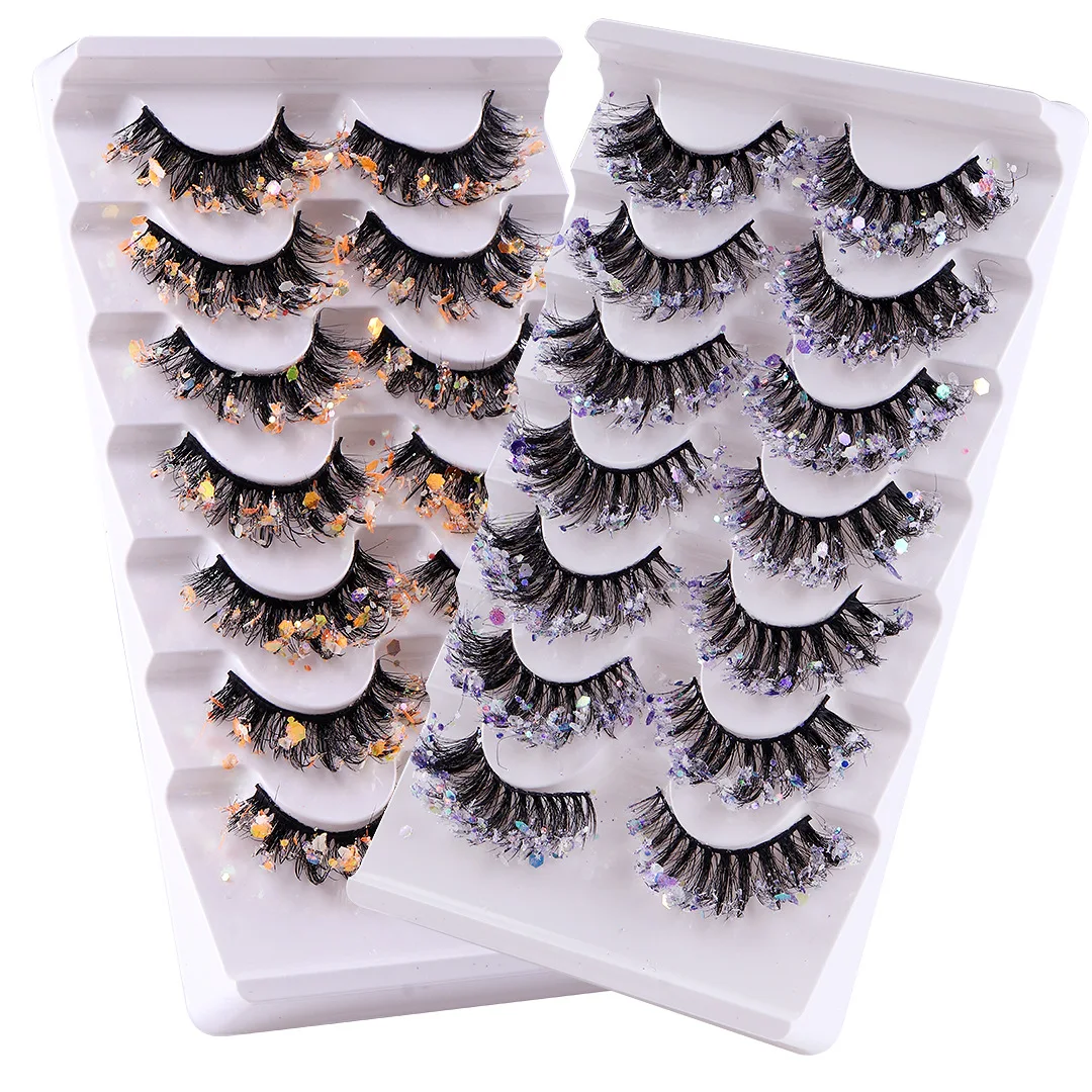 Explosions Luminous Sequins Decorative False Colored Eyelashes False Eyelashes Multilayer Messy Curling Thick Spot Wholesale.