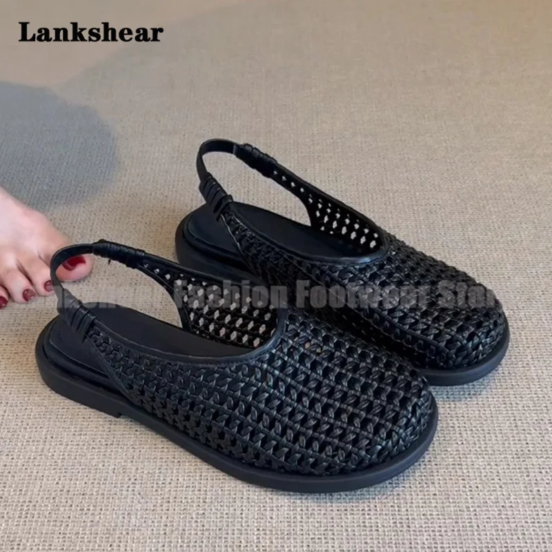 

Retro Woven Hollow Out Sandals Women Shoes Summer Round Toe Roman Sandals Sandalias De Mujer Verano