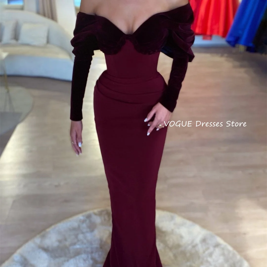 

Tight Waist Prom Dresses for Women Burdundy Long Sleeve Mermaid Evening Dress vestidos de gala robes de soirée платье вечернее