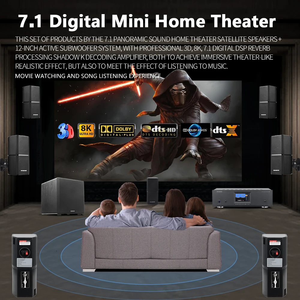7.1DTS Mini Satellite Home Theater Sound System BT HD Digital Decoding Verstärker Surround Kombiniertes Lautsprechersystem