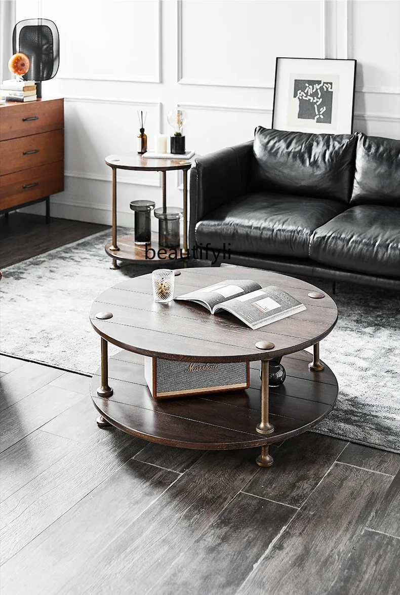 

07Solid Wood round Coffee Table Side Table Combination Nordic Simple Living Room Modern Home Tea Table