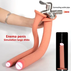 Hollow Soft Silicone Bathroom Female Masturbator Realistic Vagina Anal Enema Sucker Dildo Large Long Penis Adult Sex Products