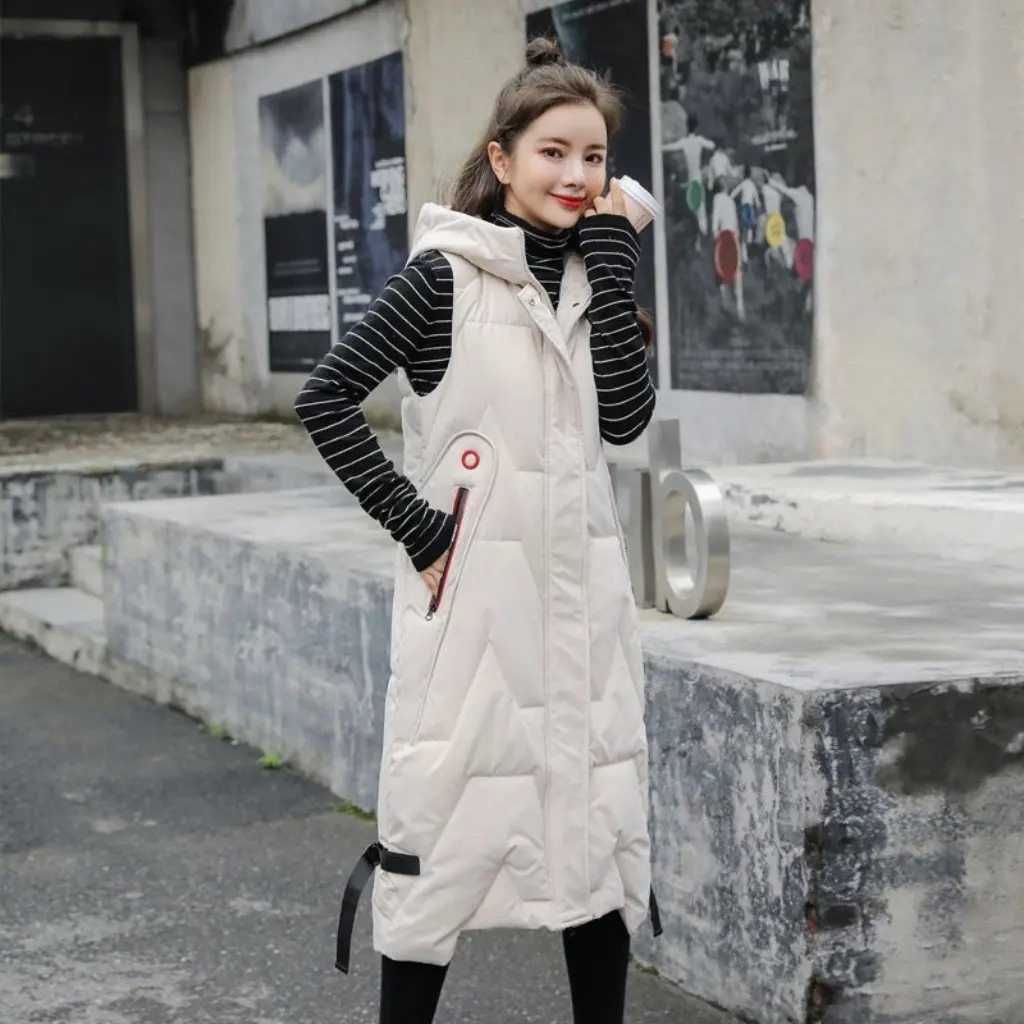 

Women's Cotton-Padded Long Vest Hooded down Jacket Korean Casual Style Trendy Autumn Winter Fashion