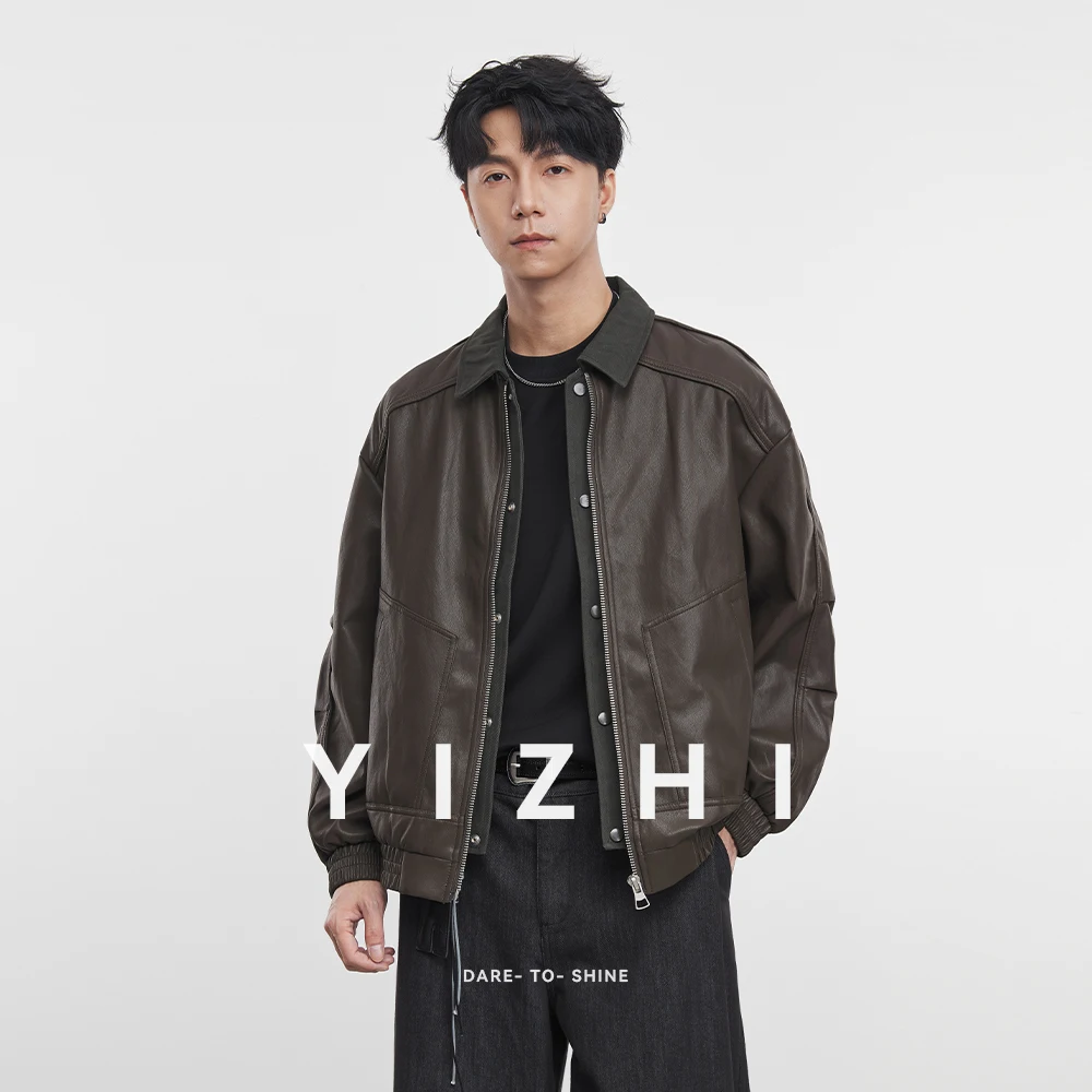 

American Retro PU Leather Jacket 2025 Autumn and Winter New Men's Lapel Motorcycle Long Sleeve Leather Jacket Men's Jacket
