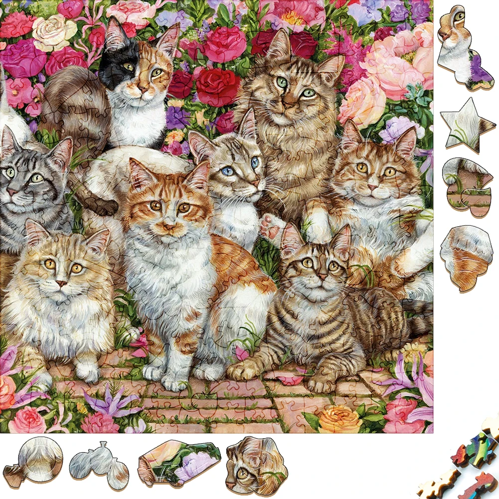 Enigma de madeira criativo para crianças Gato bonito, Festa em família Brinquedo engraçado Puzzles de madeira de animais, Jogos inteligentes em forma de quebra-cabeça