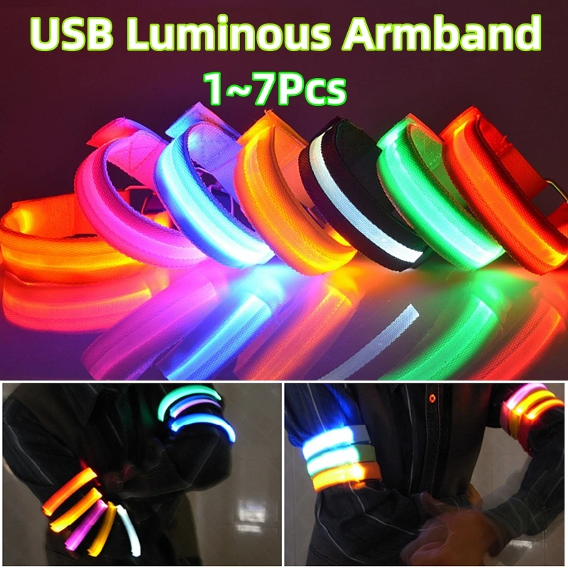 USB Charging LED Luminous Night Running Armband Bracelet Outdoor Sports Reflective Safety Belt Bicycle Cycling Glowing Wristband