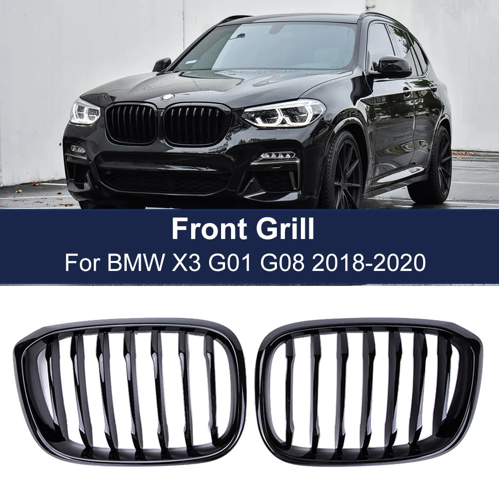 

Автомобильная передняя решетка для почек для BMW3 4 X3 X4 G01 G02 G08 2018-2021, однолинейный, 1 лоток, глянцевый матовый черный бампер, гоночные грили