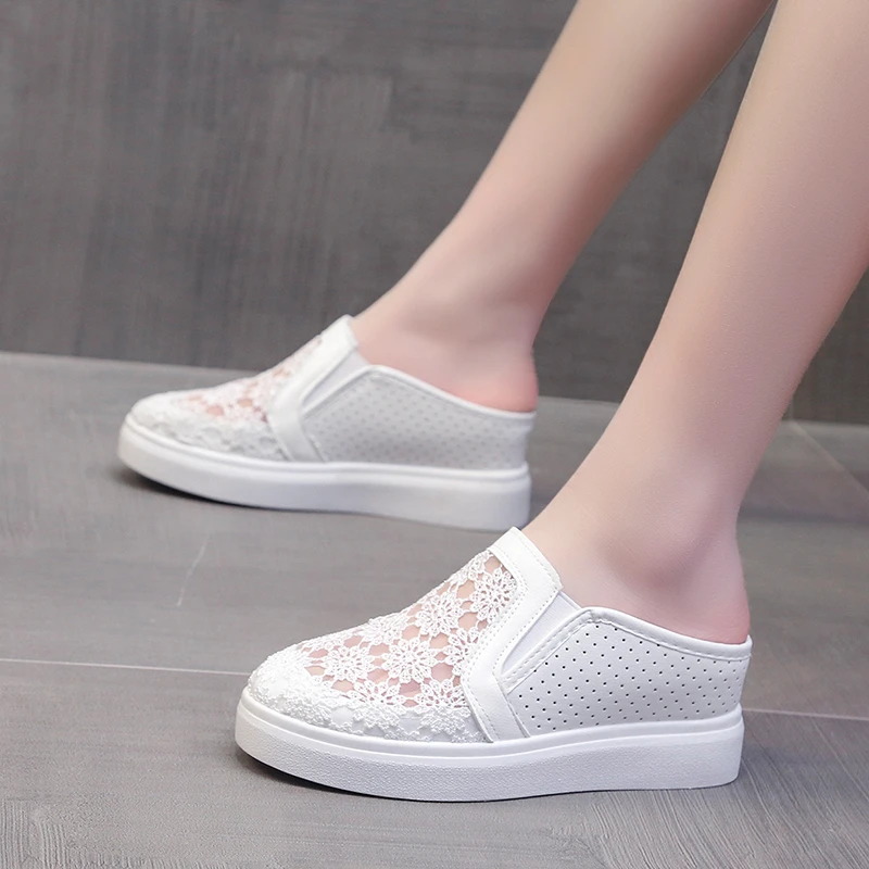 Summer New Style Mesh Increased Thick-soled All-match Sandals and Slippers Baotou Casual Wedge Heel Half Slippers for Women