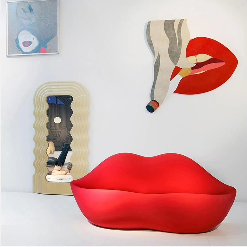 Trend Internet celebrity red lips simple leisure bedroom double hot lips chair small apartment living room lazy fabric sofa