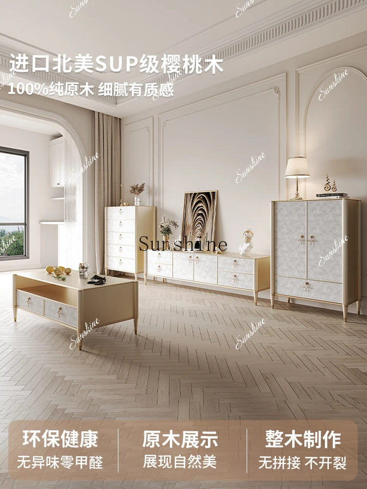 원목 셸 TV 캐비닛 바닥부터 천장까지 통합된 거실 가구 고급스러운 심플한 다용도 서랍장 FT