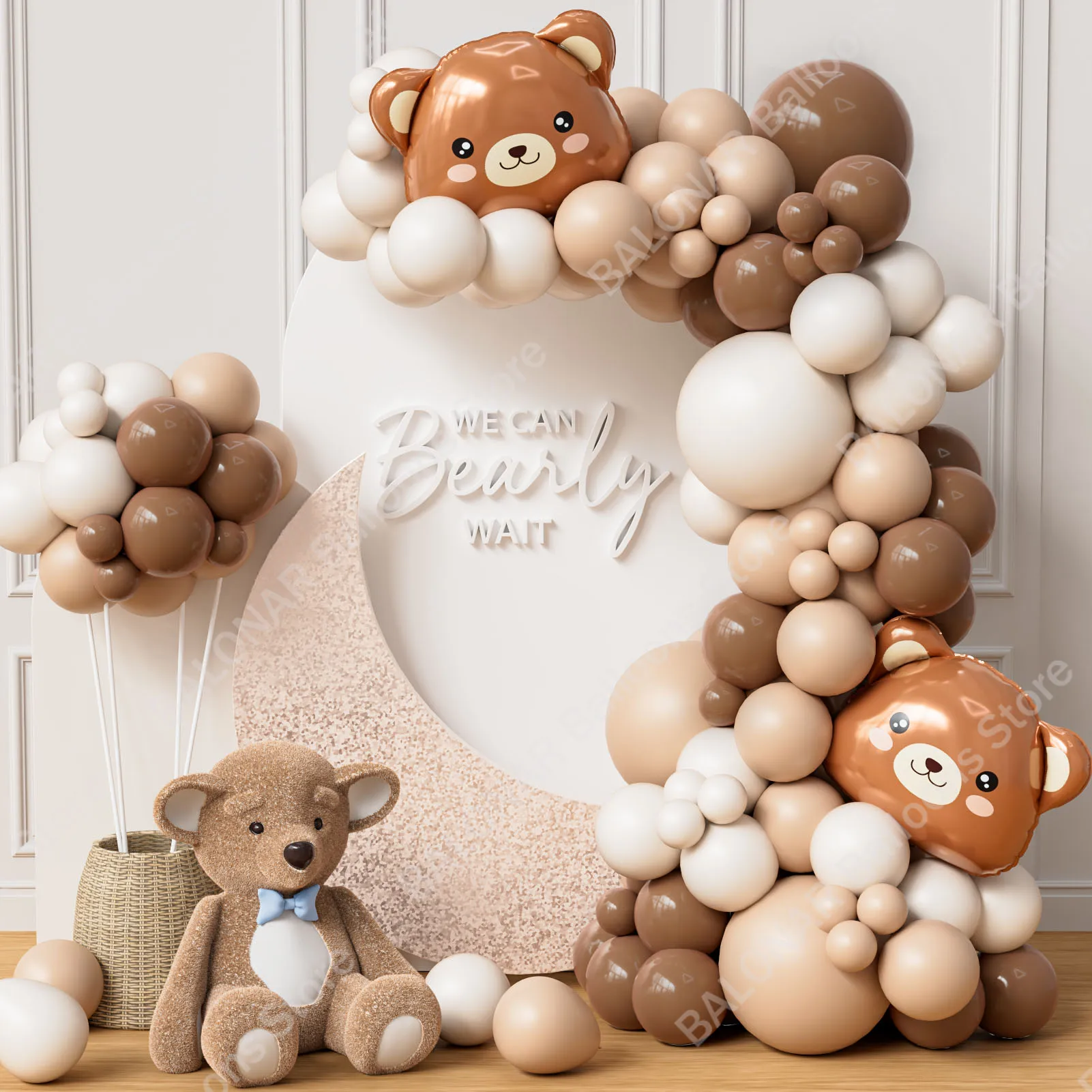 

101pcs Double Layer Nude and Brown Balloon Garland Teddy Bear Globos for We Can Bearly Wait Baby Shower Birthday Party Decor