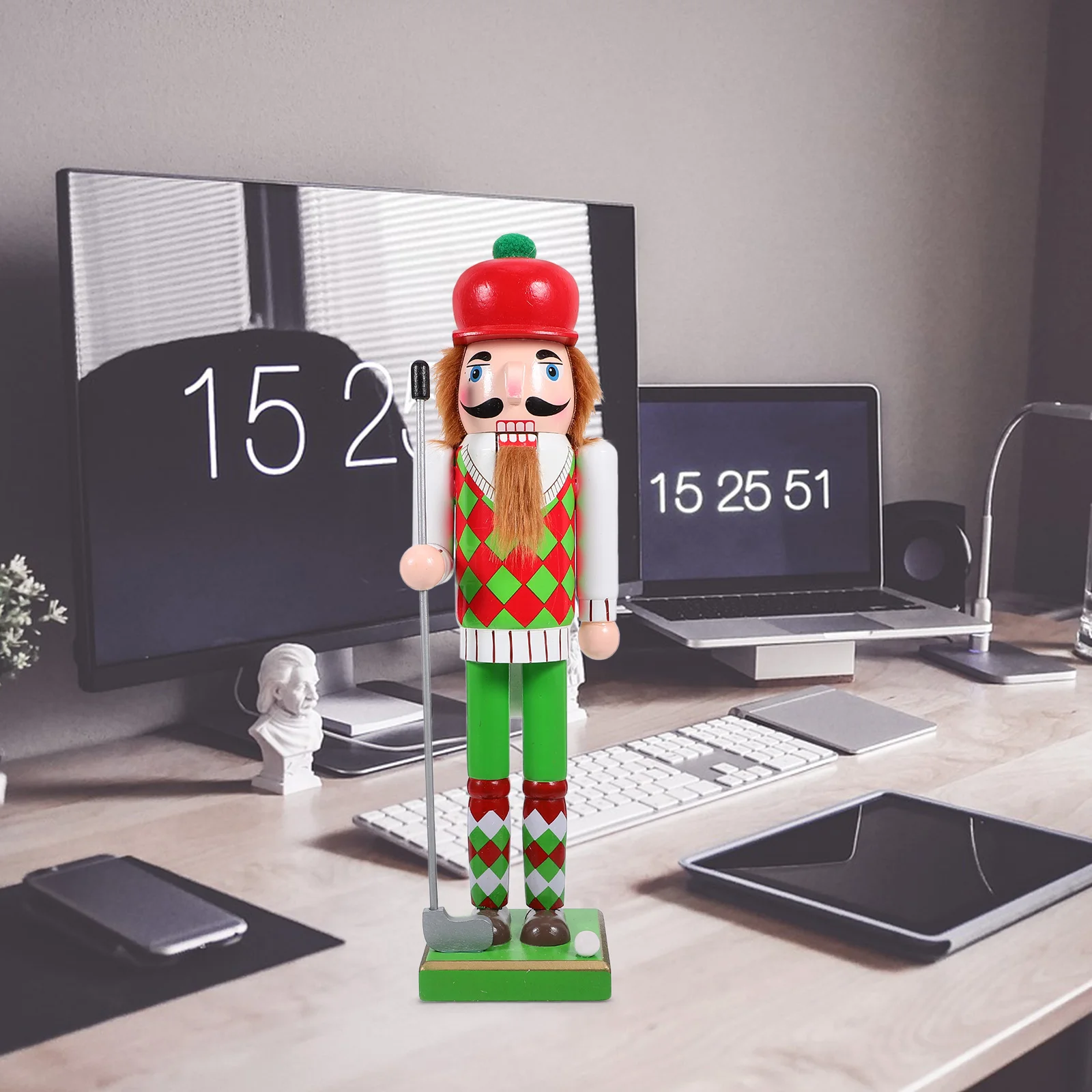 

Wooden Nutcracker Christmas Decoration Xmas Home Decor Festive Holiday Ornament Small Desktop Figure Craft Gift Winter