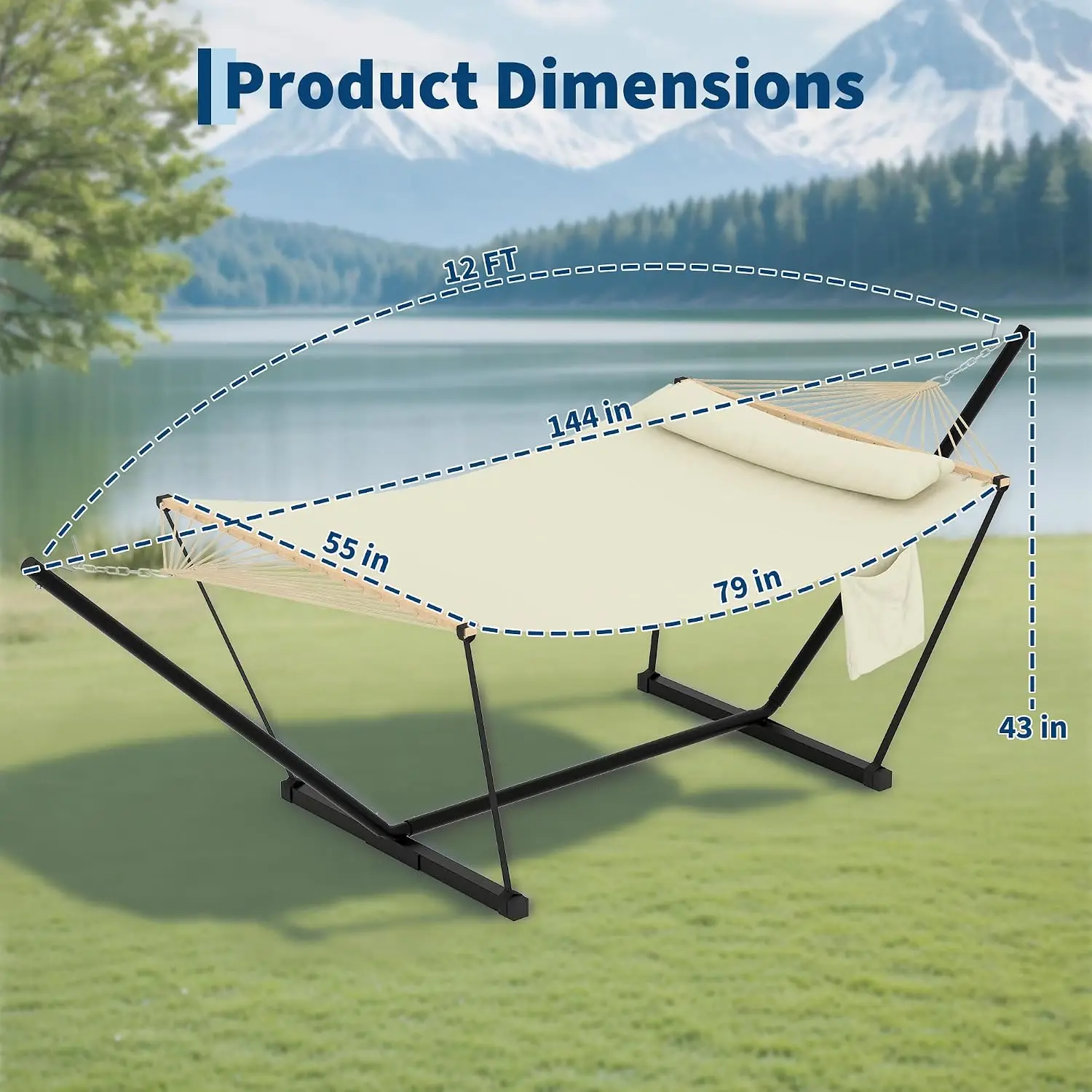 Outdoor 2-Person Hammock and Stand Set, 450 lb Capacity, Includes Balance Rope and Pillow