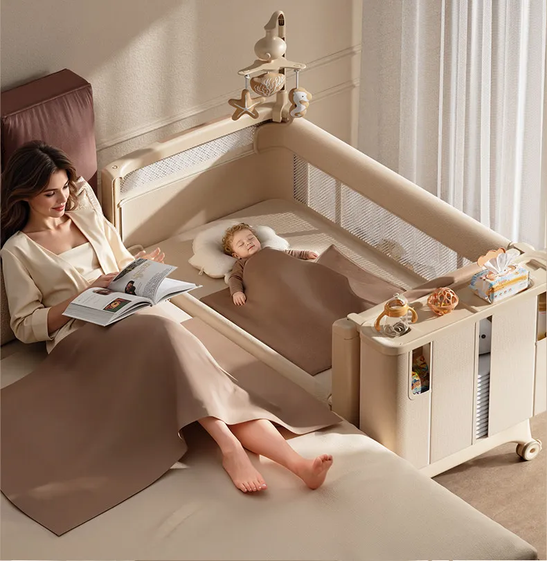 

Youlebo Aura Crib with Diaper Table Removable Folding Care Table Splicing Queen Bed Baby Gift