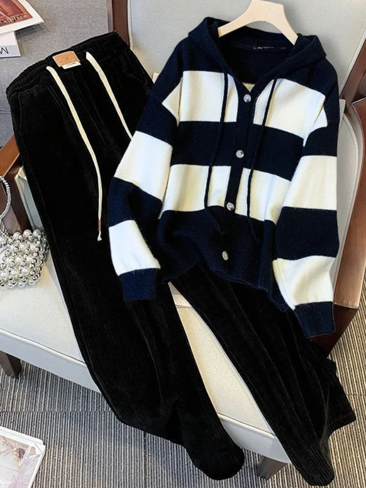 Single Piece/set 2023 Autumn/winter New Hooded Sweater Straight Leg Pants Fashionable Slimming and Flesh Covering Two-piece Set
