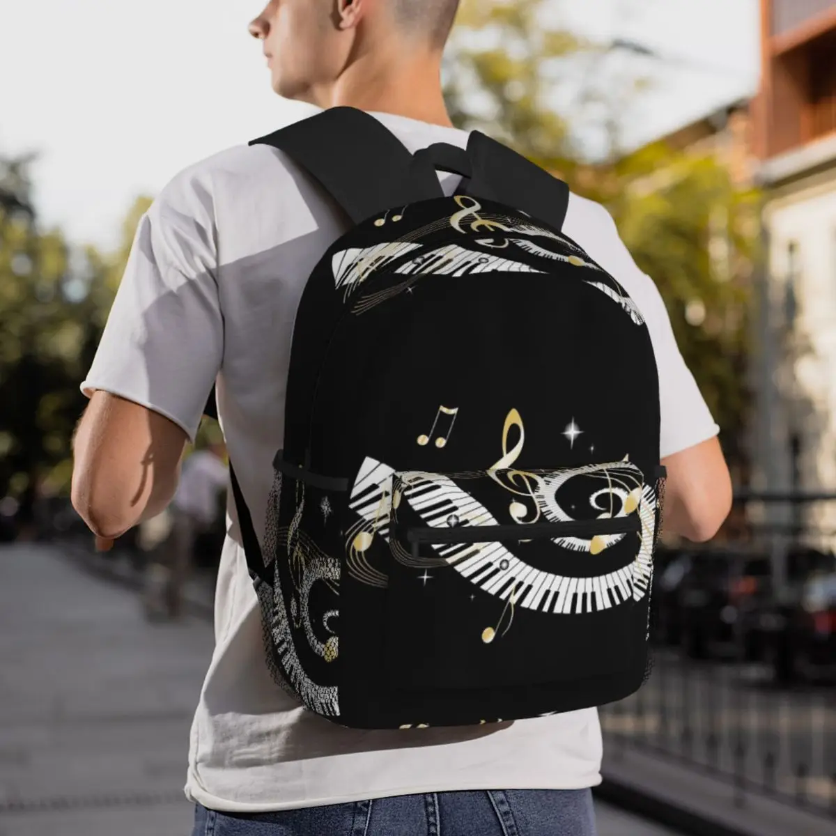 Piano Keyboard Music Notes Student Backpack School Bag Hiking Travel Daypack for Men Women Fashion Bookbag Shoulder Bags