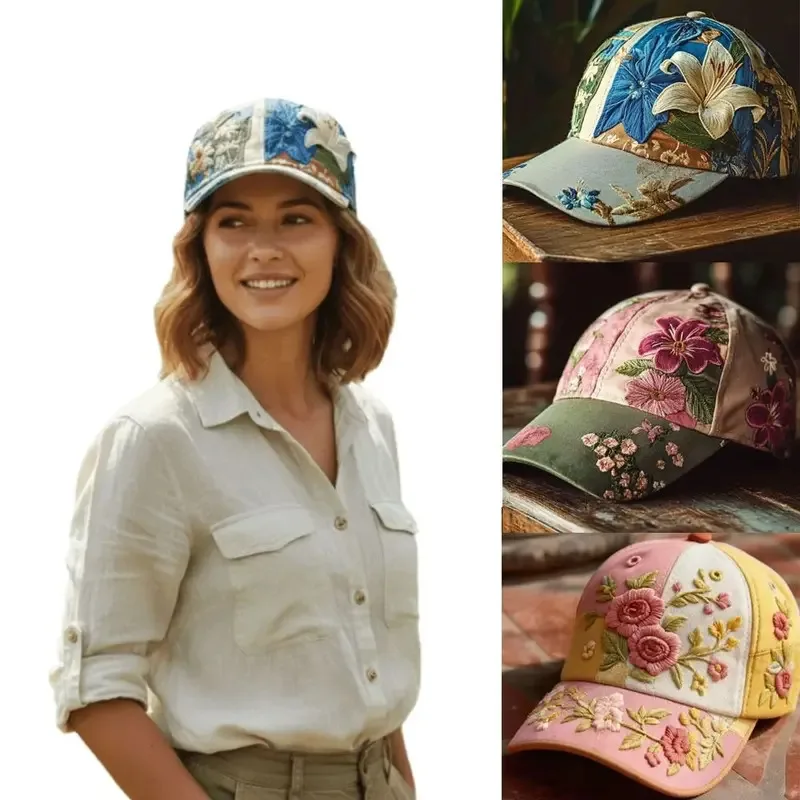 

Elegant and elegant women's baseball Creative Gift Polyester Unisex Hat Vintage Breathable Floral Cap Retro Embroidered Hat