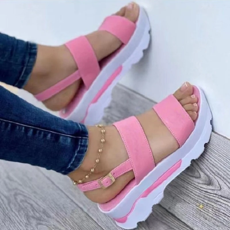 2022 New Women Slippers Platform Sandals Woman Wedges Shoes Ladies Summer Sandals Buckle Non-slip Beach Sandles Female Peep Toe