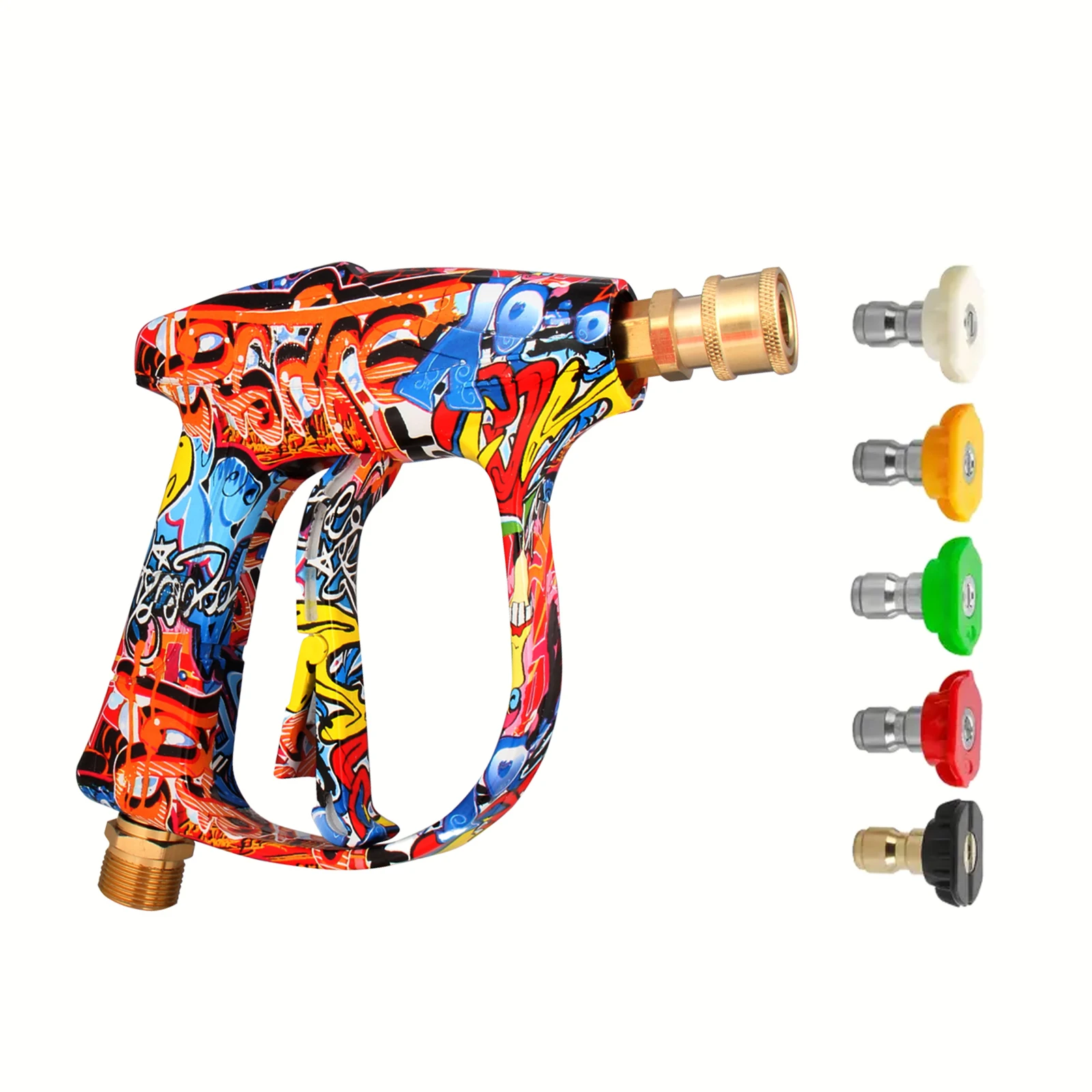 

High Pressure Water Gun, 150Bar 2200PSI, Brass Valve, 1/4" Quick Connect, 5 Color Nozzles, M22-14 Thread, Durable & Lightweight