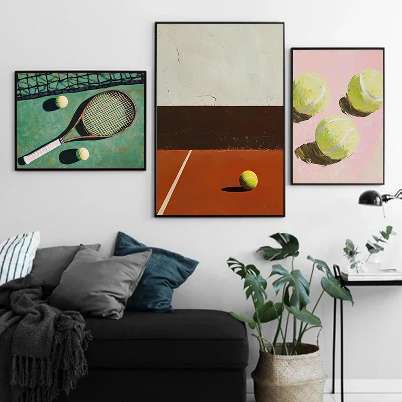Modern Minimalist Tennis Motion Equipment Art Poster Canvas Prints And Oil Painting Living Room Sports Center Fitness Club Decor
