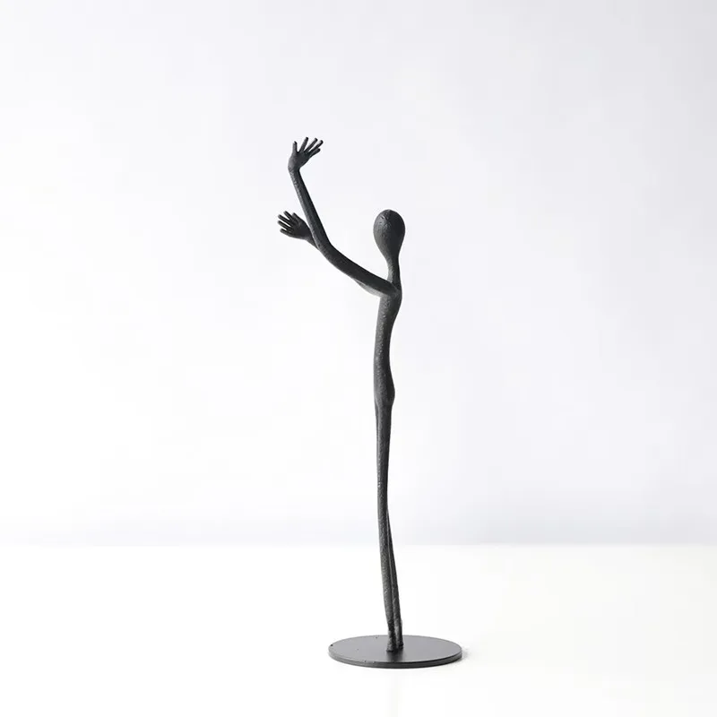 Abstract Art: Black Cast Iron Man Holding Ball Pendant, Metal Sculpture, Living Room Decoration, Statues, Window Display Crafts