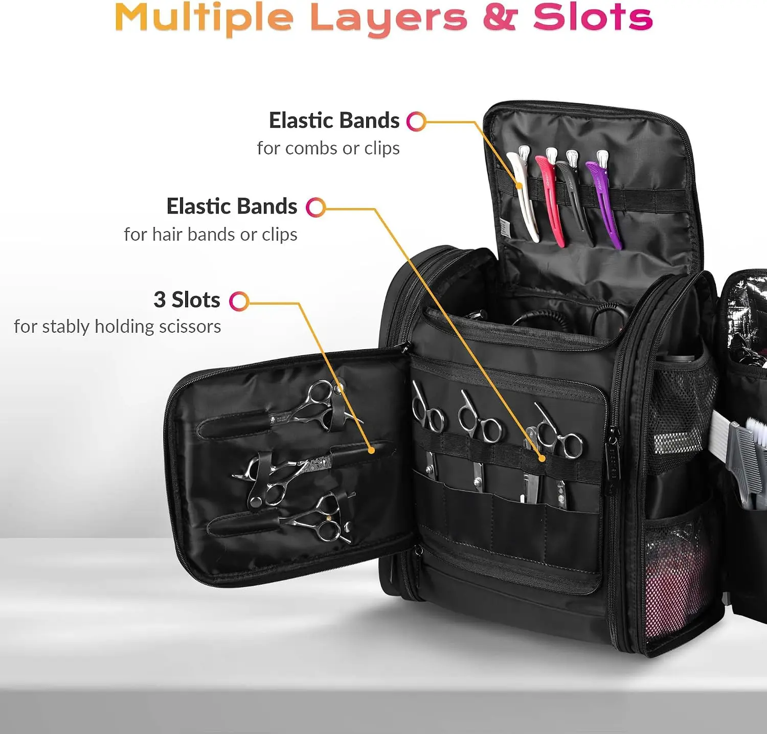 Soft Sided Rolling Makeup Train Case Travel Backpack For Hair Stylist Tools Curling Iron Straightener Salon Barber Shop, Black view 5