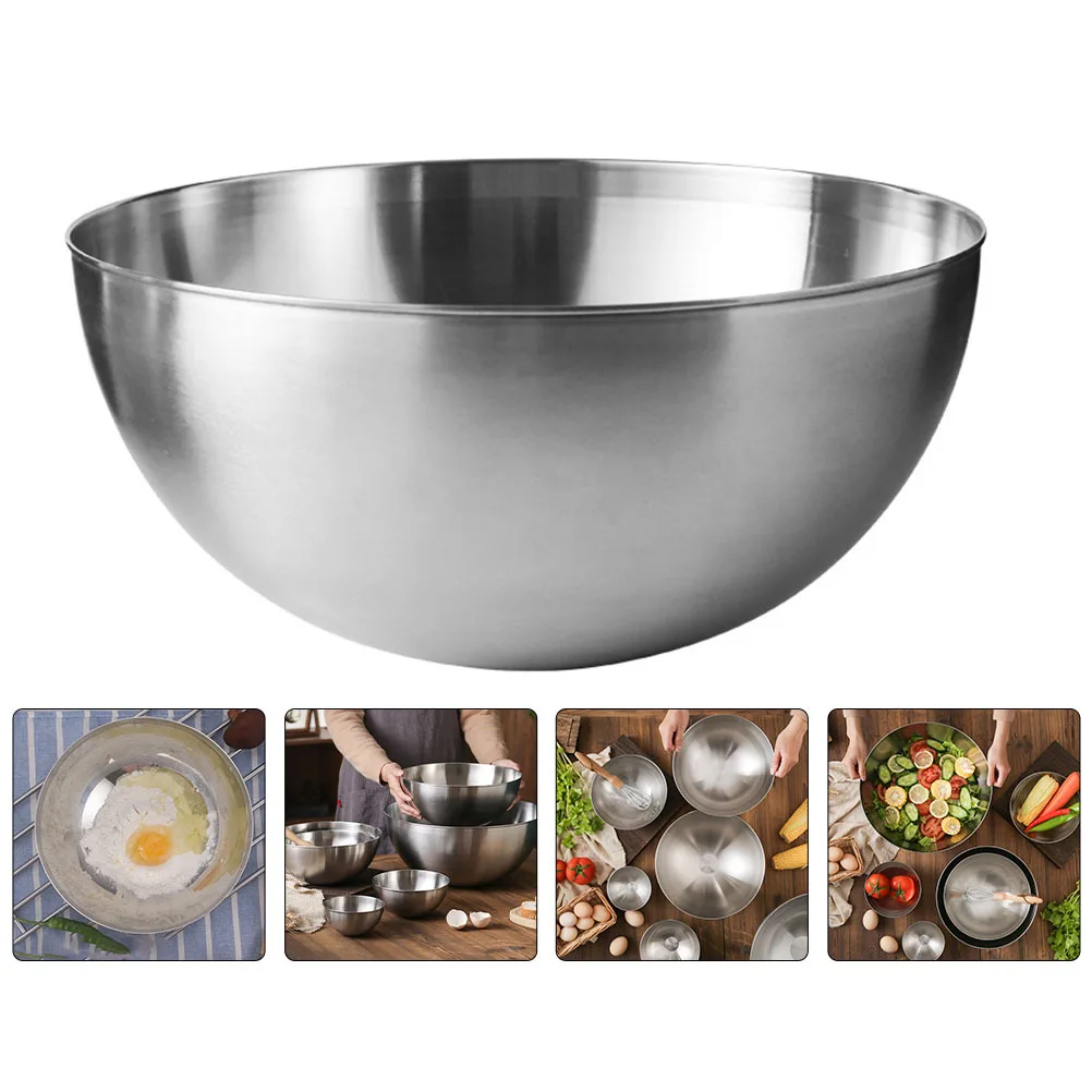 

1pc Stainless Steel Mixing Bowl Round Bottom Pot For Salad Egg Noodles Baking Cooking Household Kitchen Supplies Reusable