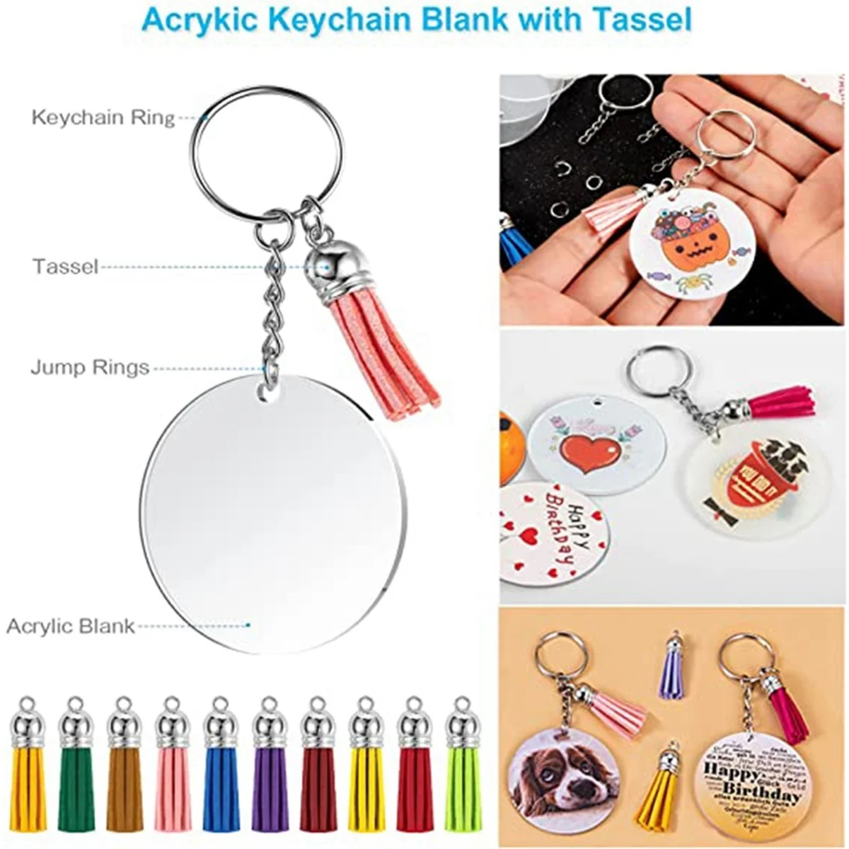 Acrylic Keychain Blank Set, Transparent Round Acrylic Blank Bulk (5 Inches), Suitable for Vinyl Resin Craft Project DIY