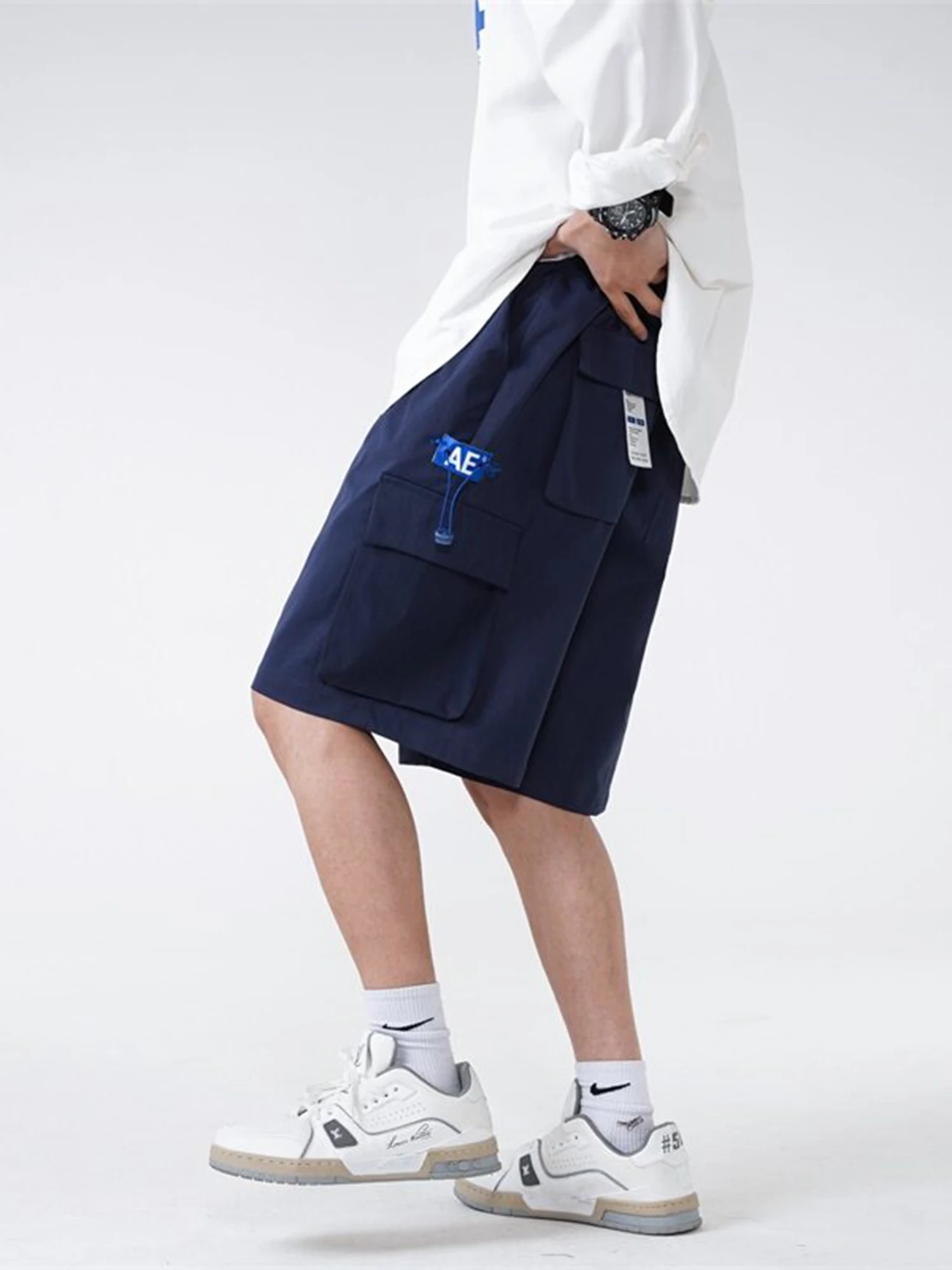 

American Sle Workwear ort Pants Men's Summer Five-Quarter Loose Straight Thin Blue Color Pants Middle Waist Cargo orts