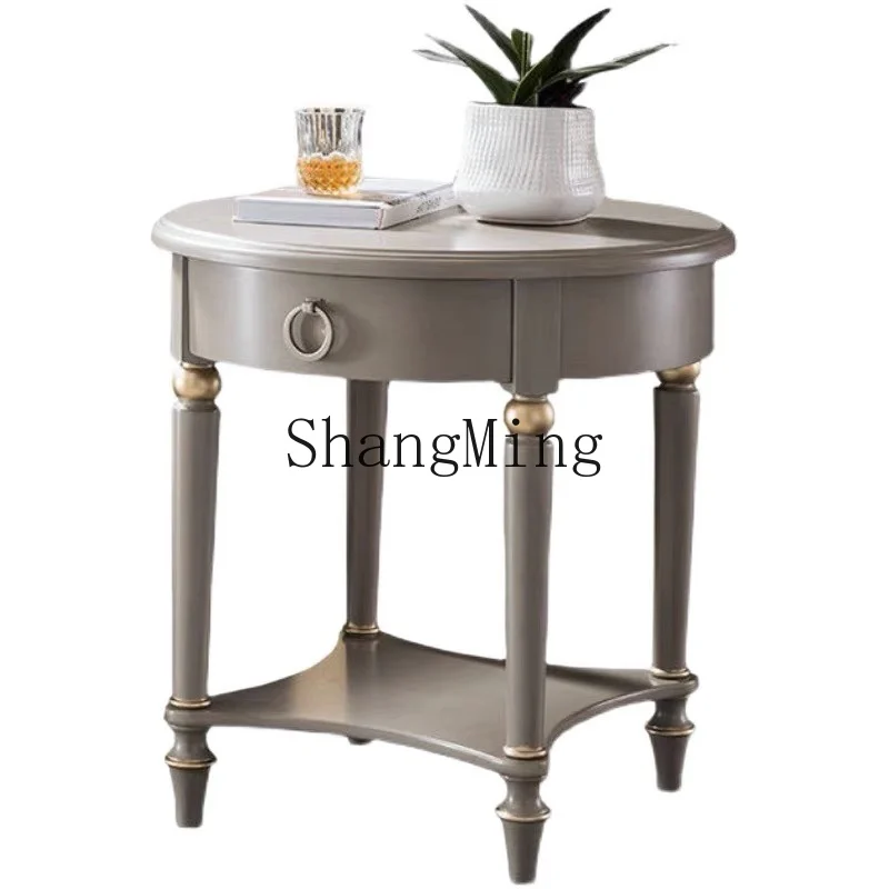 CL  small round table coffee table modern simple light luxury solid wood balcony living room coffee table