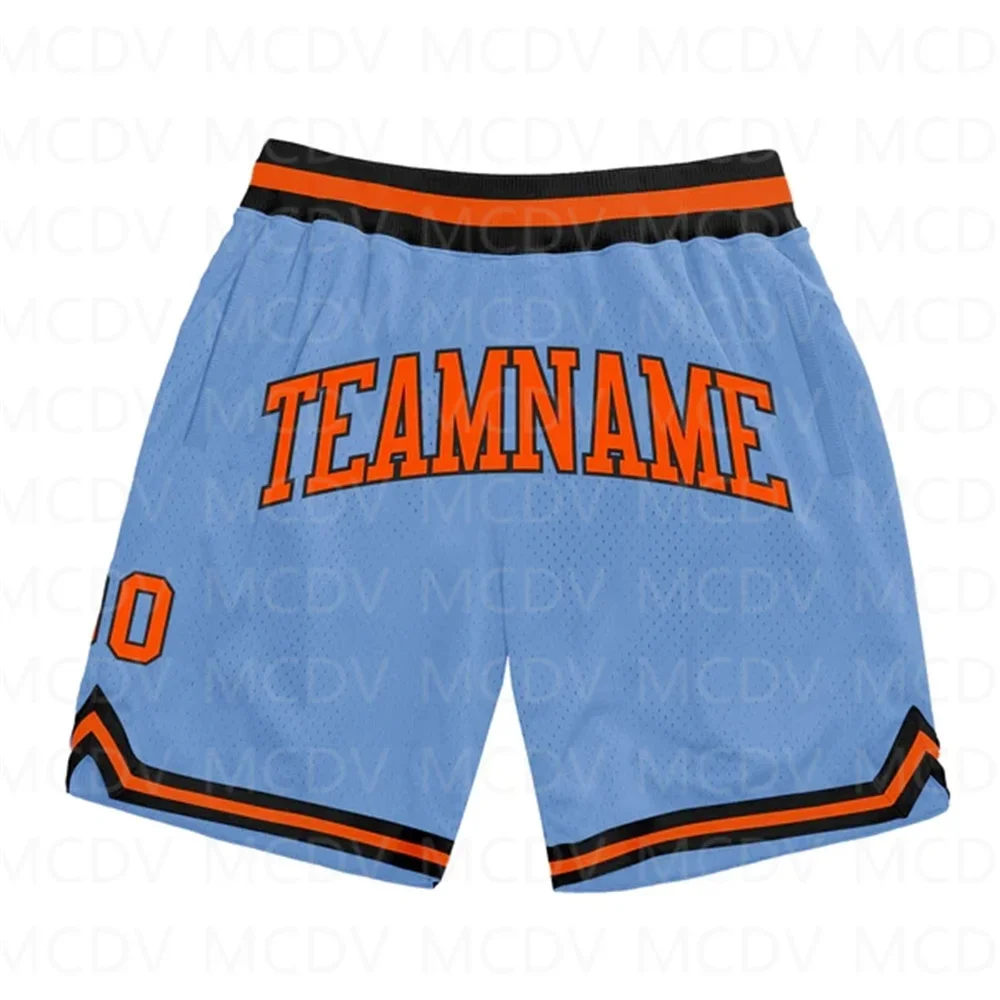 Aangepaste Lichtblauwe Kastanjebruine-Authentieke Throwback Basketbalshort 3d Overal Bedrukte Herenshorts Sneldrogend Strandshort