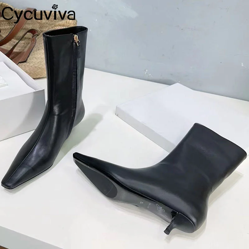 Designer nuovi stivali da moto in vera pelle da donna stivali corti con cerniera laterale punta quadrata stivali Chelsea da festa di moda invernale