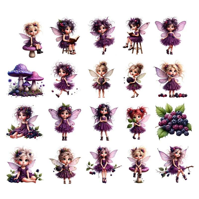 

Blueberry Fairy heat transfer patches for fabric ink sublimation washable Iron On Patches suitable for DIY decoration on Tshirts