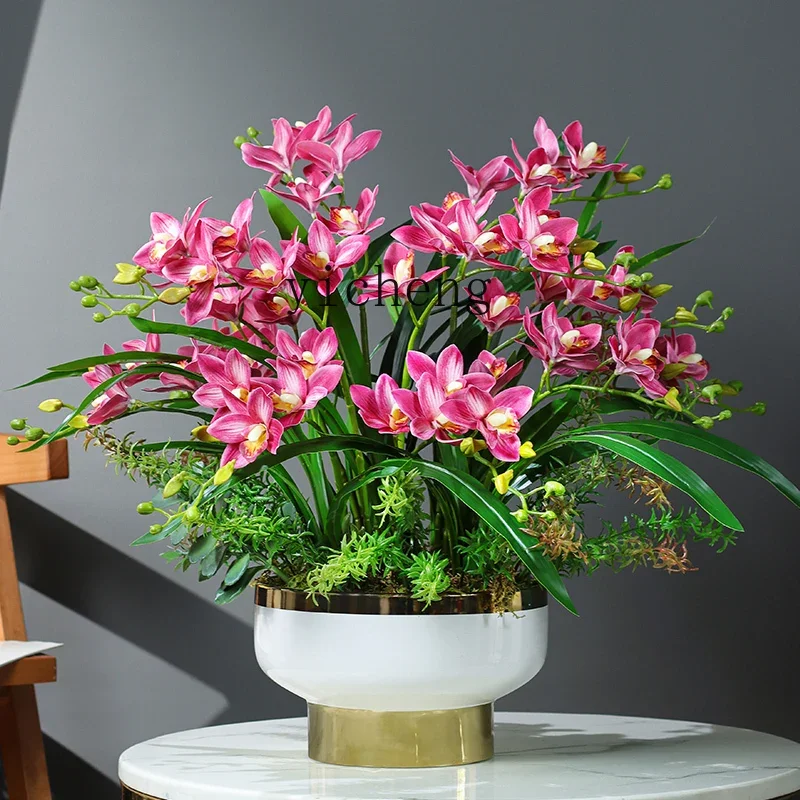 

XL high-grade light luxury Cymbidium simulated flower Phalaenopsis large potted plant living room decoration porch decoration