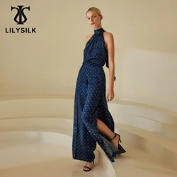 LILYSILK Summer Women 22 Momme Wide Leg Silk Ginkgo Pants 2022 New Femme High Waist Slit Layered Long Trousers Free Shipping