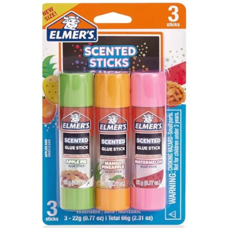Scented Nontoxic Glue Sticks Variety Pack, Apple Pie, Mango Pineapple and Watermelon Scents, 0.77 oz Each