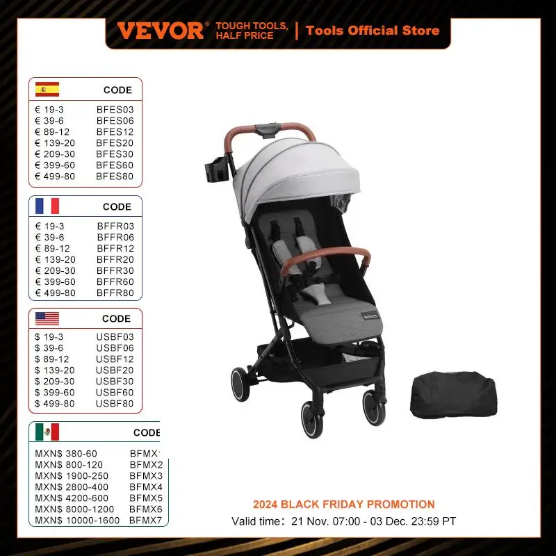 VEVOR Standard Baby Infant Stroller Toddler Stroller with 95°-150° Adjustable Backrest & & 0/90°Adjustable Footrest Light Grey