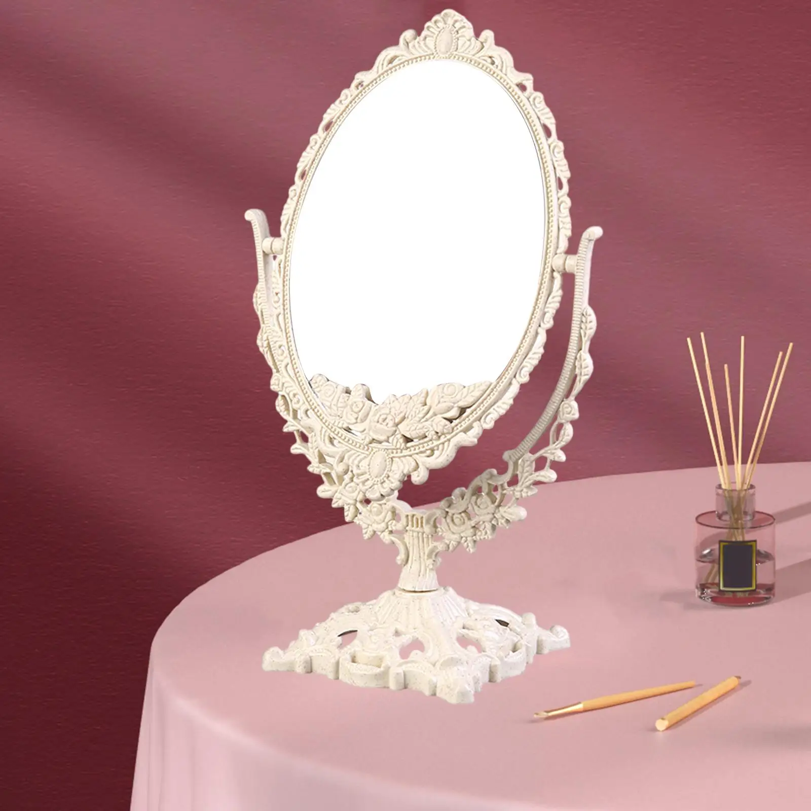Tabletop Makeup Mirror Portable Retro for Bedroom Dressing Table Bathroom