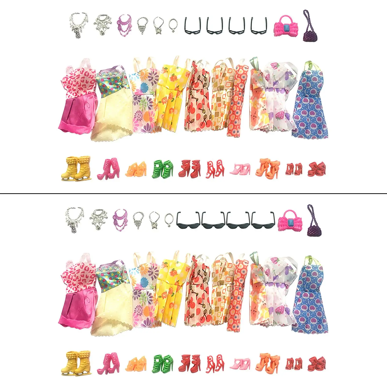 32x Doll Dress Set with Heels, Handbag, Glassses, Necklace Doll Changing Clothes Daily Wear Clothing : Doll Accessory Costume