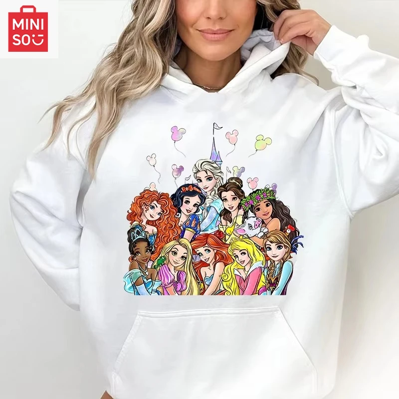 

MINISO Cordless Disney Princess Top Personalized Sweatshirt Printed Hoodie Women's Casual Loose Fashion Casual