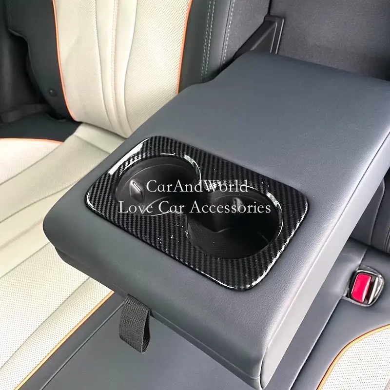 ABS Carbon Fiber Rear Seat Water Cup Holder Frame Cover Trims Car Interior Accessories For BYD SONG PLUS PRO EV DM-i 2020-2023