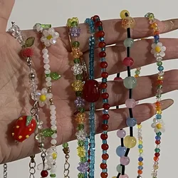Trendy Bohemia Colorful Beads Chain Choker Necklace for Women Men Girls Lovely Small Flower Accessories Necklaces Jewelry Gifts