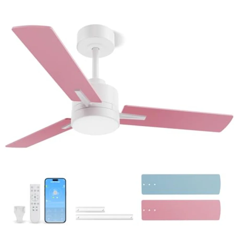 

42'' Ceiling Fan with Lights and Remote for Room, Pink Blue Modern Fan, 6-Speed Reversible DC Motor, 3000K-6000K LED, Quiet Ind